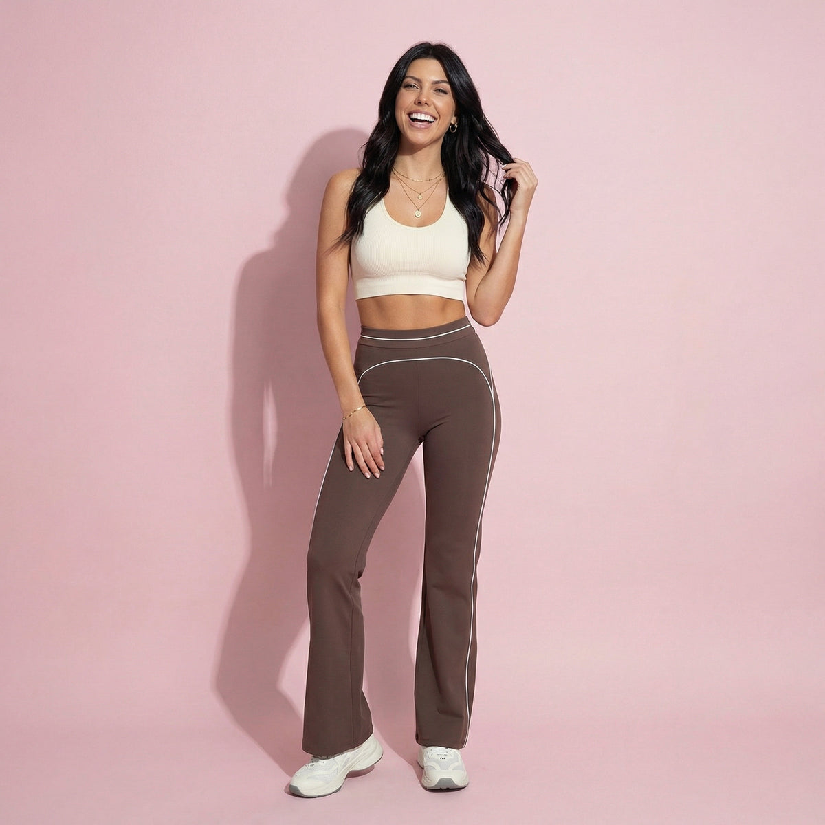Anna-Kaci Active Women's High Waist Flare Leg Active Pants with Sculpting Fit and Contrast Seam Detailing