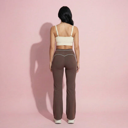 Anna-Kaci Active Women's High Waist Flare Leg Active Pants with Sculpting Fit and Contrast Seam Detailing