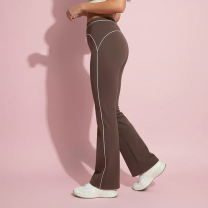 Anna-Kaci Active Women's High Waist Flare Leg Active Pants with Sculpting Fit and Contrast Seam Detailing