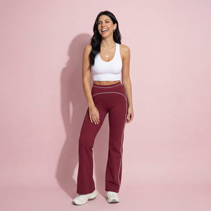 Anna-Kaci Active Women's High Waist Flare Leg Active Pants with Sculpting Fit and Contrast Seam Detailing