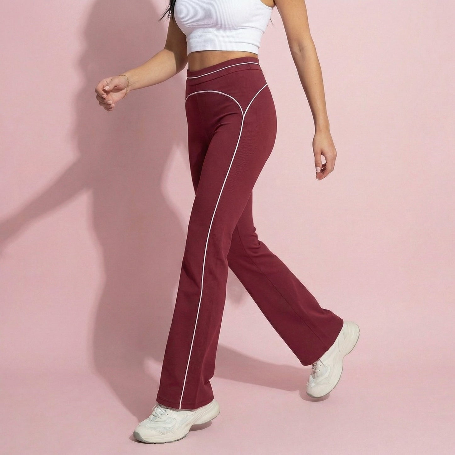 Anna-Kaci Active Women's High Waist Flare Leg Active Pants with Sculpting Fit and Contrast Seam Detailing