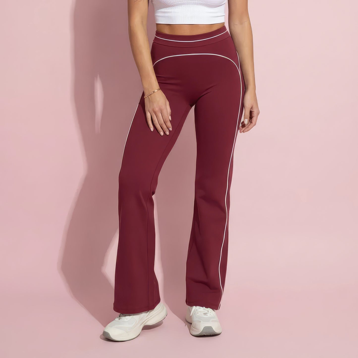 Anna-Kaci Active Women's High Waist Flare Leg Active Pants with Sculpting Fit and Contrast Seam Detailing