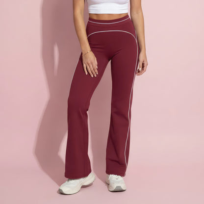 Anna-Kaci Active Women's High Waist Flare Leg Active Pants with Sculpting Fit and Contrast Seam Detailing