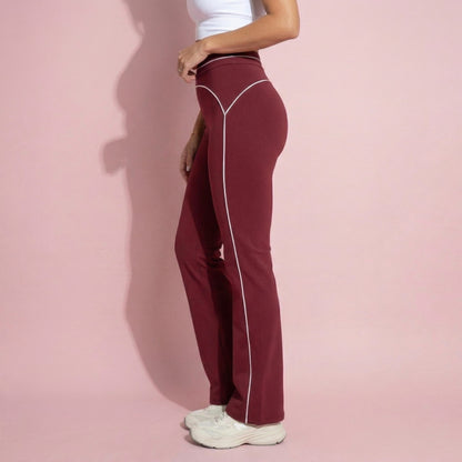 Anna-Kaci Active Women's High Waist Flare Leg Active Pants with Sculpting Fit and Contrast Seam Detailing