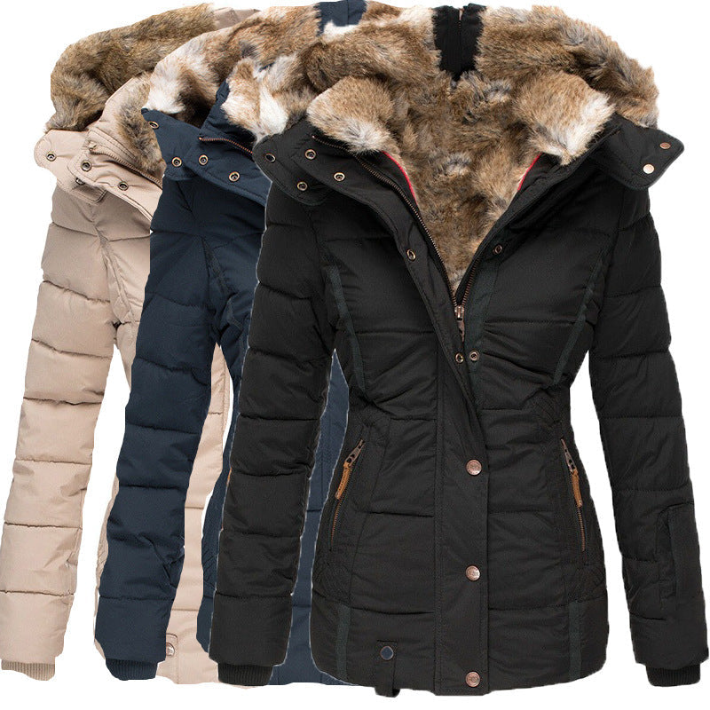 Zipper long sleeved slim fit cotton jacket hooded coat