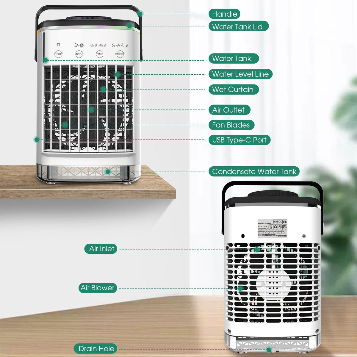 4-Speed Air Conditioning Fan USB Humidification Spray Cooling Fan Household Air Cooler Portable Electric Fan Mini