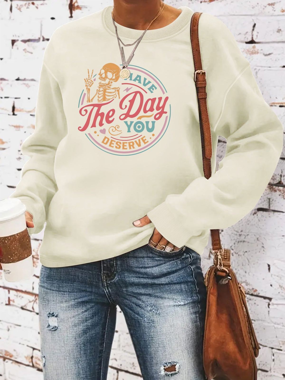 The Day Pattern Printed Round Neck Hoodie