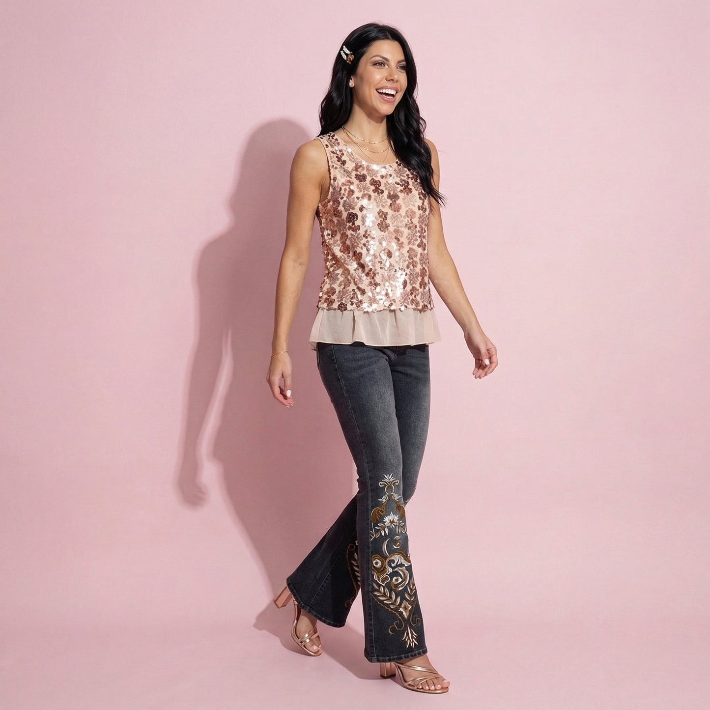 Sequin Scoop Neck Tank Top