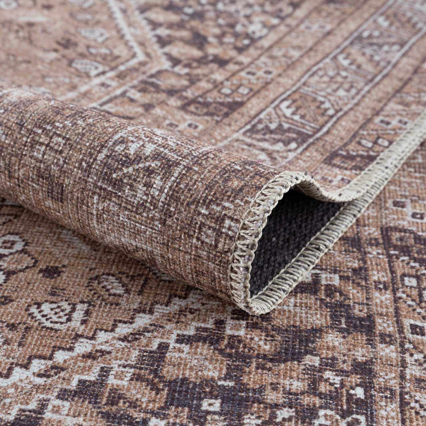 Barny Brown Flat Pile Washable Rug - Clearance