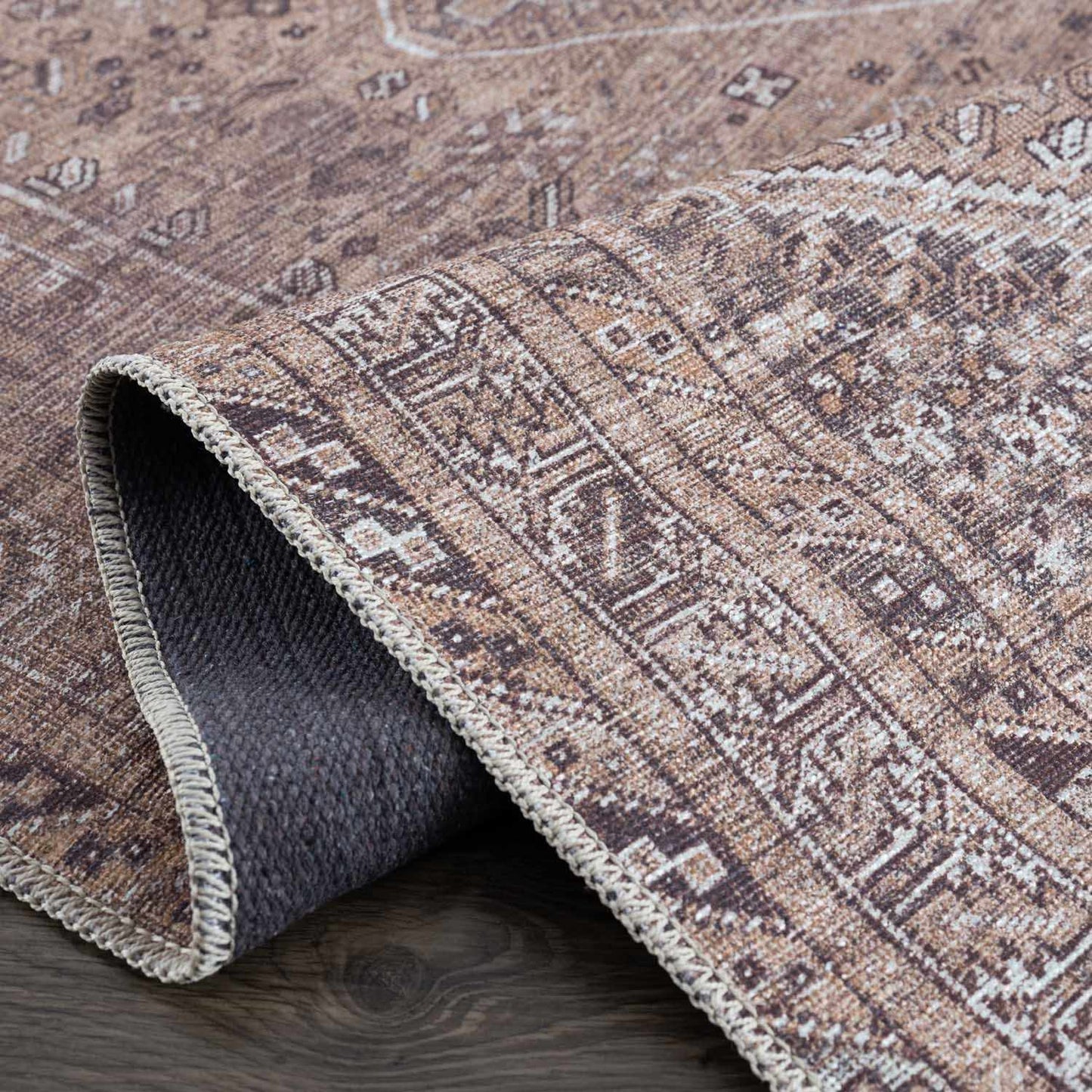 Barny Brown Flat Pile Washable Rug - Clearance