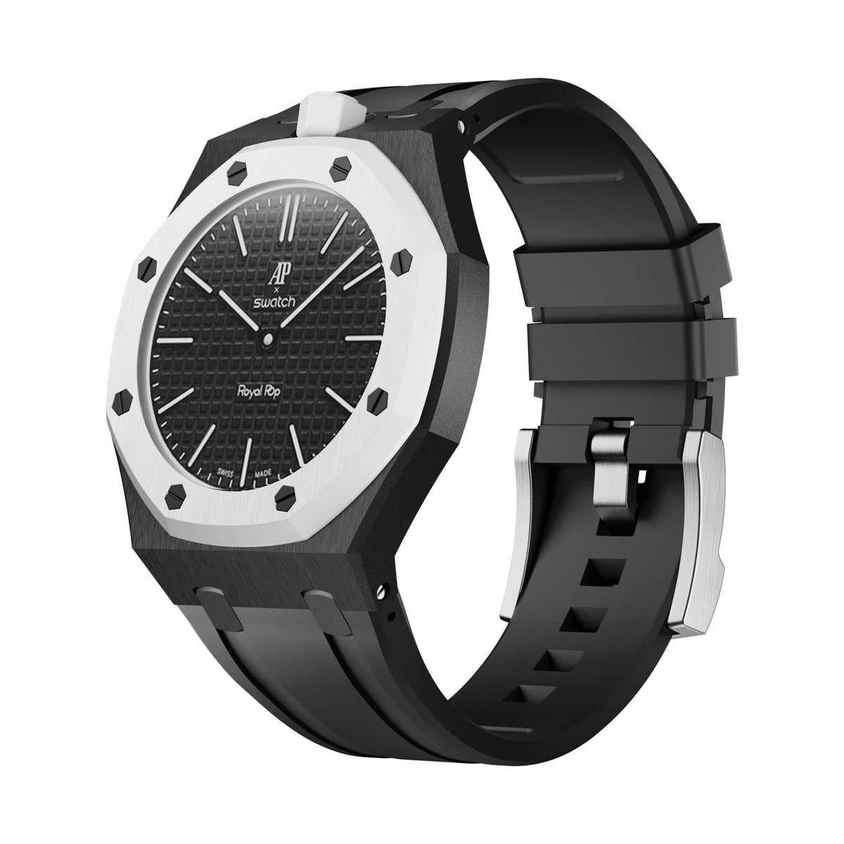 AP x Swatch Royal Pop Performance Band – Midnight Black – Vertical Crown Edition | Waloo Watch Bands