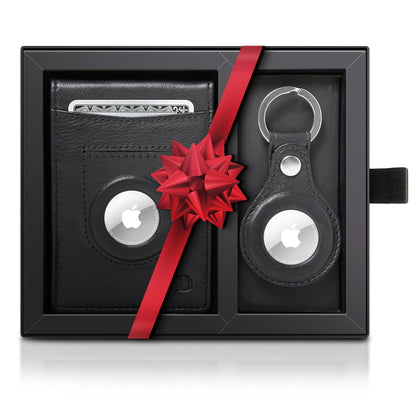 Genuine Leather Money Clip Wallet and Airtag Keychain Gift Set