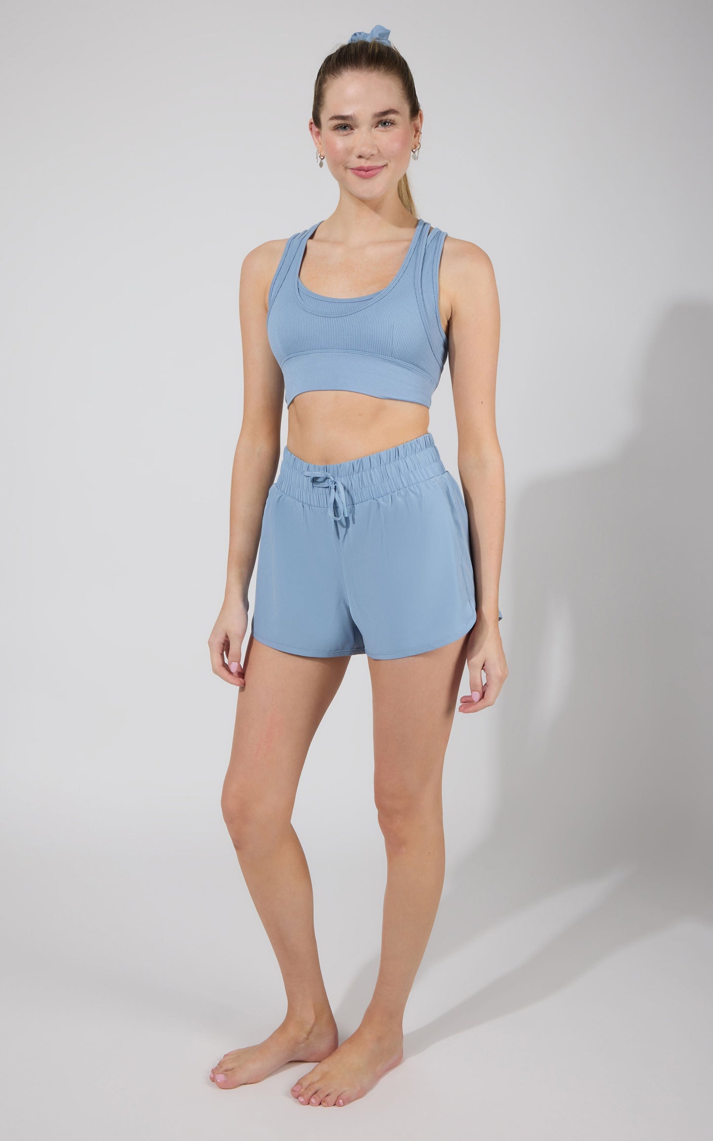 90 Degree by Reflex Seamless Double Layer Bra & Running Short w Scrunchie