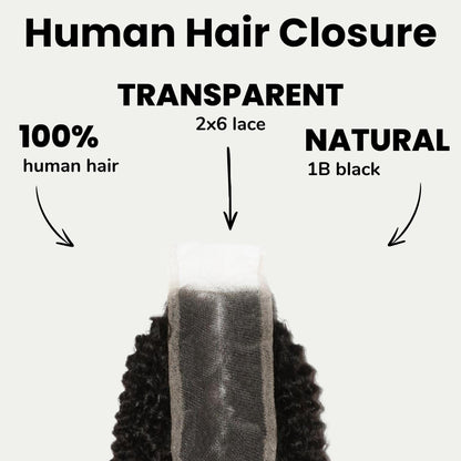 Afro Kinky 2x6 Transparent Lace Human Hair Closure