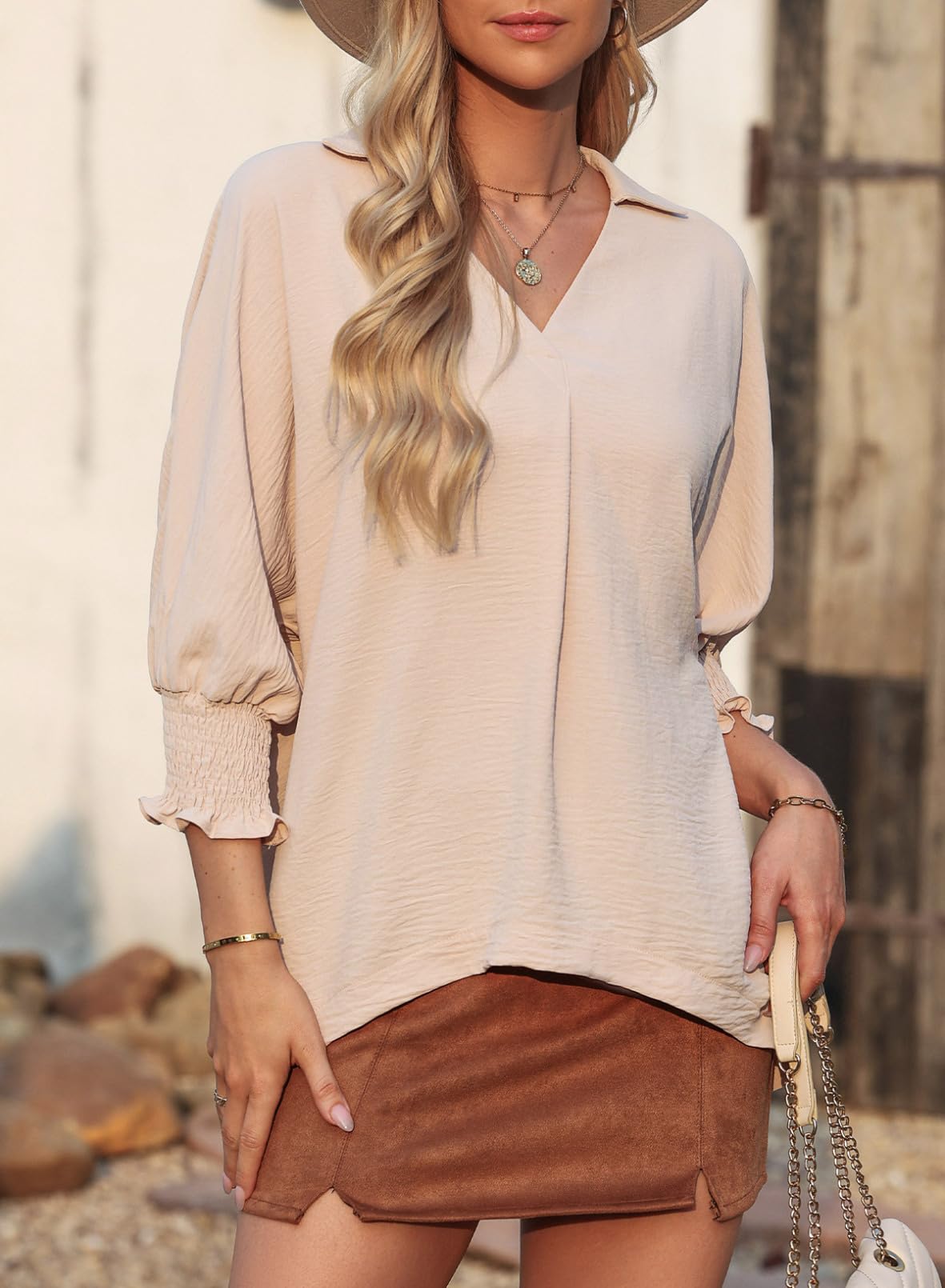 🔥Hot Sale-Womens Casual 3/4 Sleeve V Neck Loose Fit Basic Tees