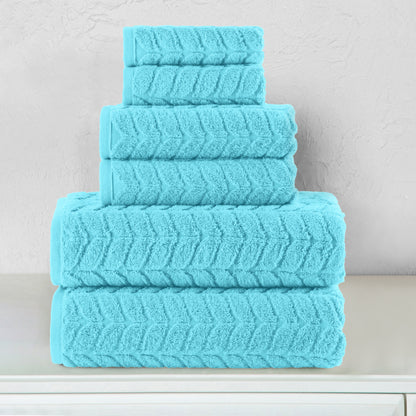 Elegant Comfort 6-Piece Turkish Cotton Braided Towel Set, 2 Washcloths, 2 Hand Towels and 2 Bath Towels