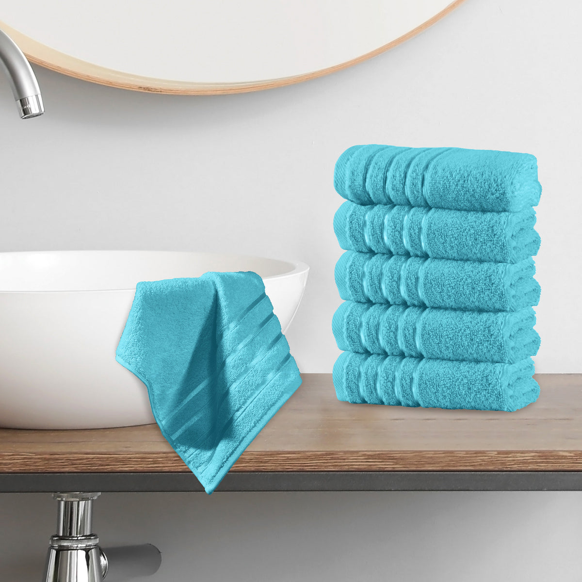 Elegant Comfort 6-Pack Premium Turkish Cotton 4 Lines Stripe Washcloths Set, 13 x 13 inch