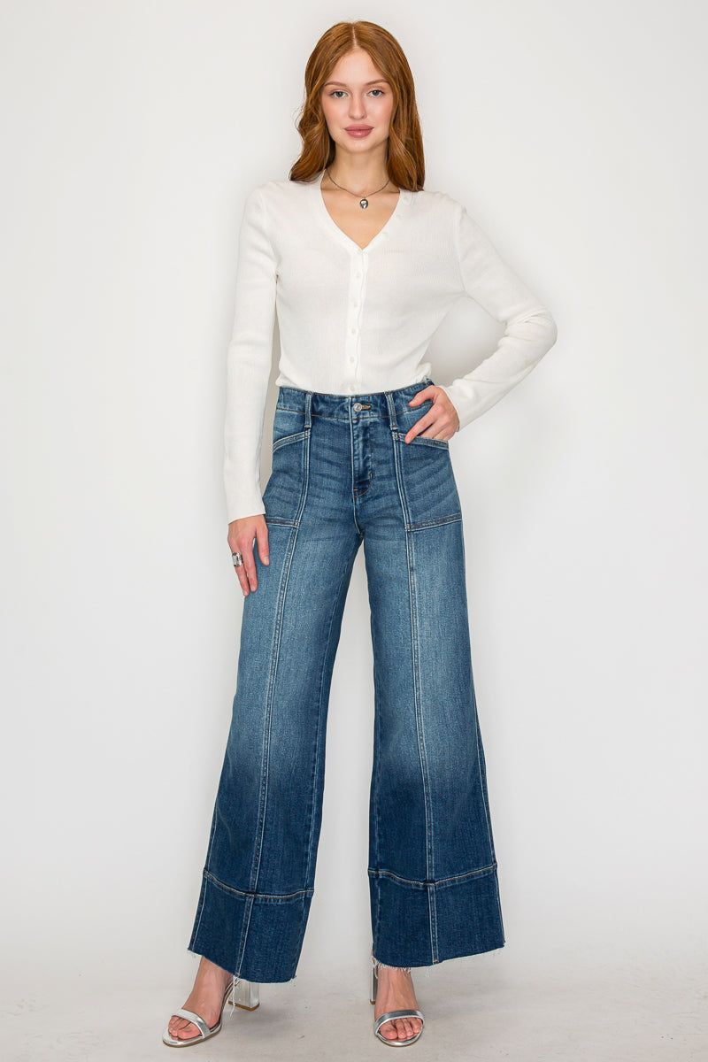 Aurora Tummy Control Eco Friendly Fabric Slim Palazzo Jeans (Dark Wash)