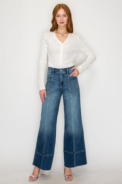 Aurora Tummy Control Eco Friendly Fabric Slim Palazzo Jeans (Dark Wash)