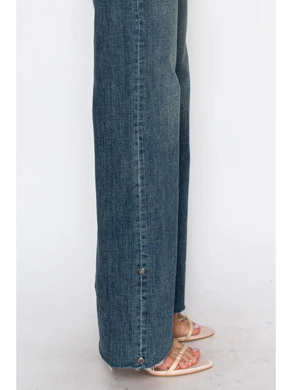 Elise Tummy Control High Rise Cuffed a Wide Leg Jeans