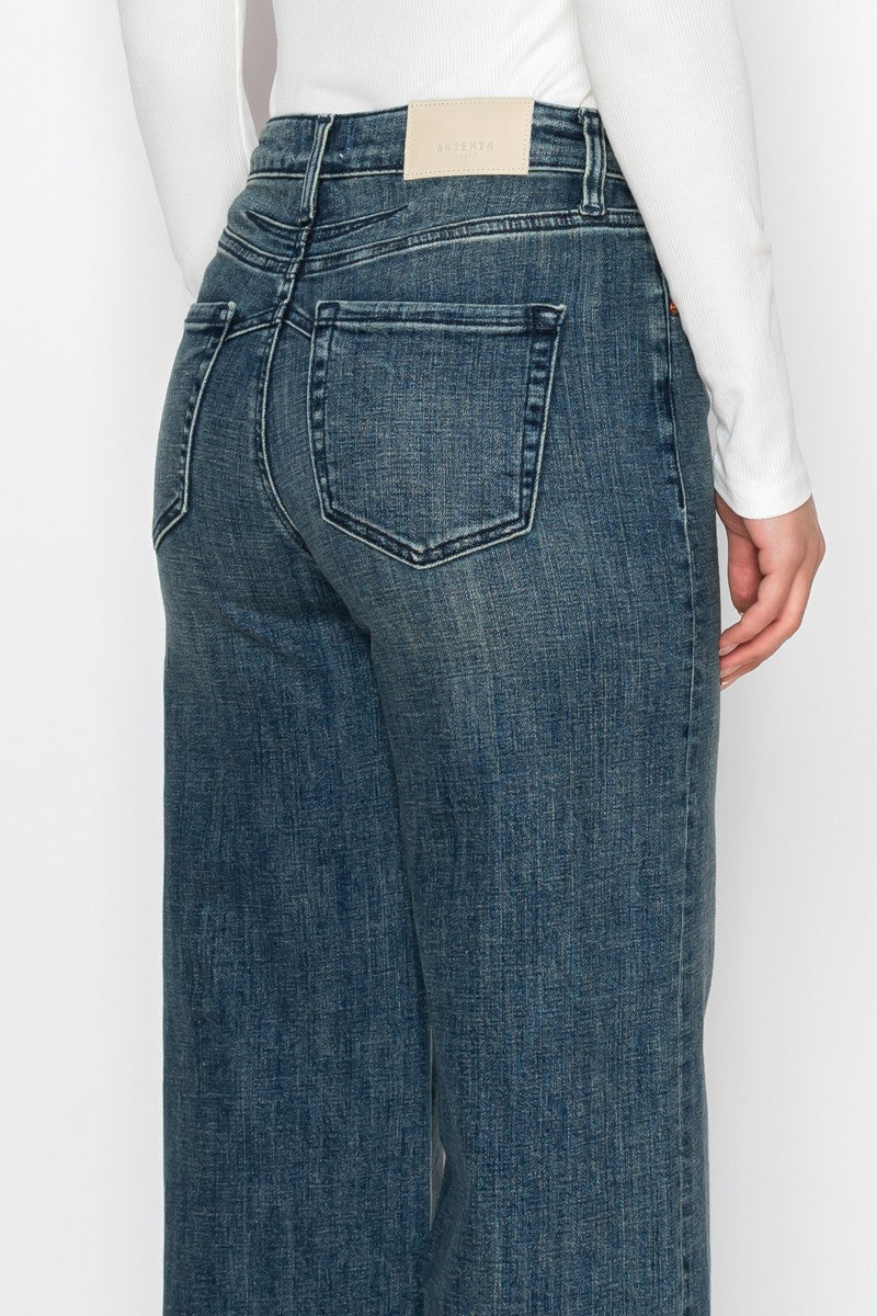 Elise Tummy Control High Rise Cuffed a Wide Leg Jeans