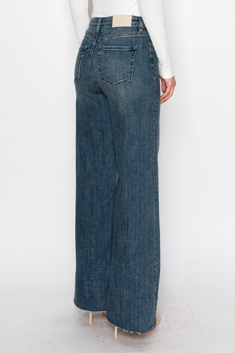 Elise Tummy Control High Rise Cuffed a Wide Leg Jeans