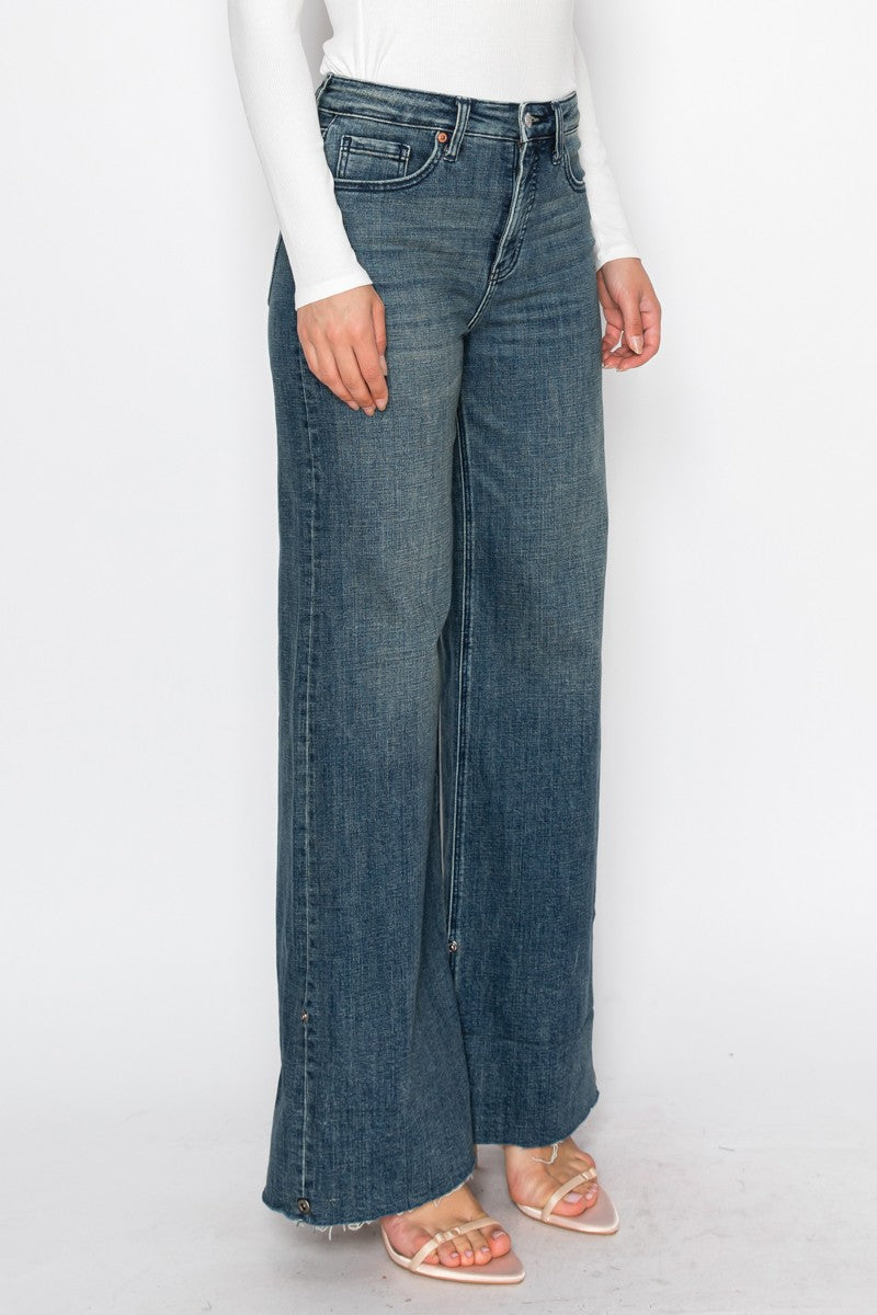 Elise Tummy Control High Rise Cuffed a Wide Leg Jeans