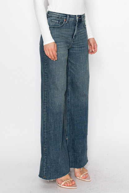 Elise Tummy Control High Rise Cuffed a Wide Leg Jeans