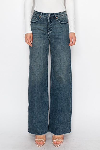 Elise Tummy Control High Rise Cuffed a Wide Leg Jeans