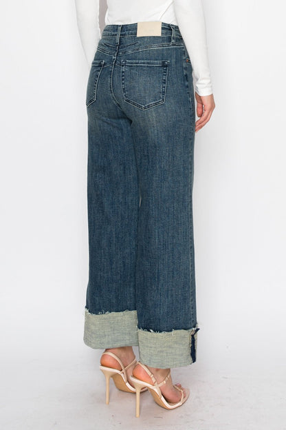 Elise Tummy Control High Rise Cuffed a Wide Leg Jeans