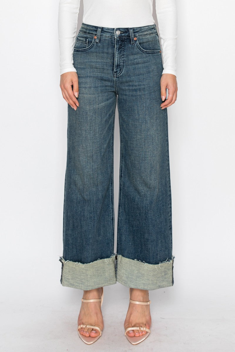 Elise Tummy Control High Rise Cuffed a Wide Leg Jeans