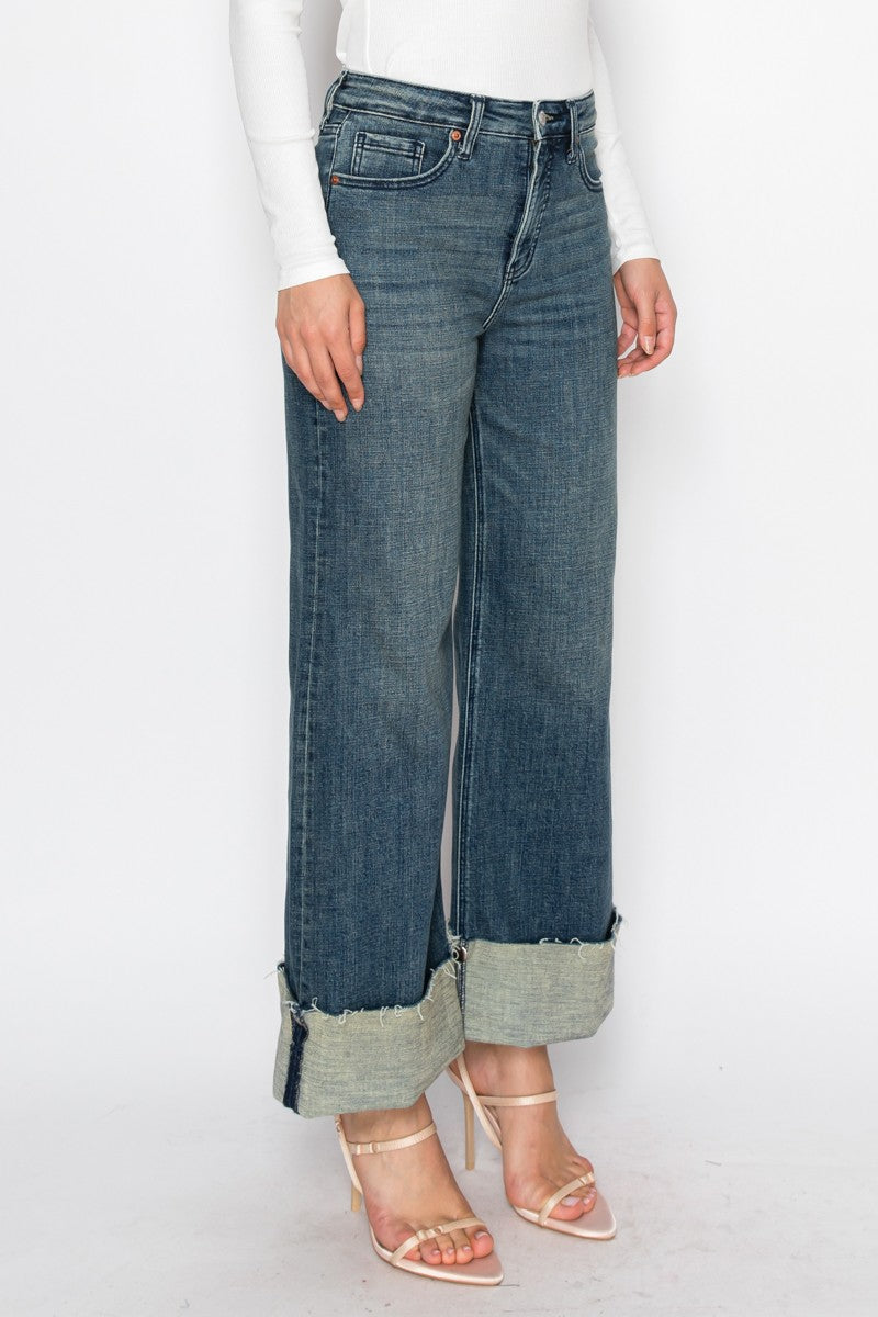 Elise Tummy Control High Rise Cuffed a Wide Leg Jeans