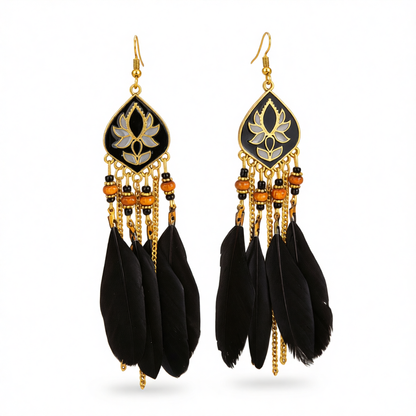 Black Feather & Resin Drop Earrings