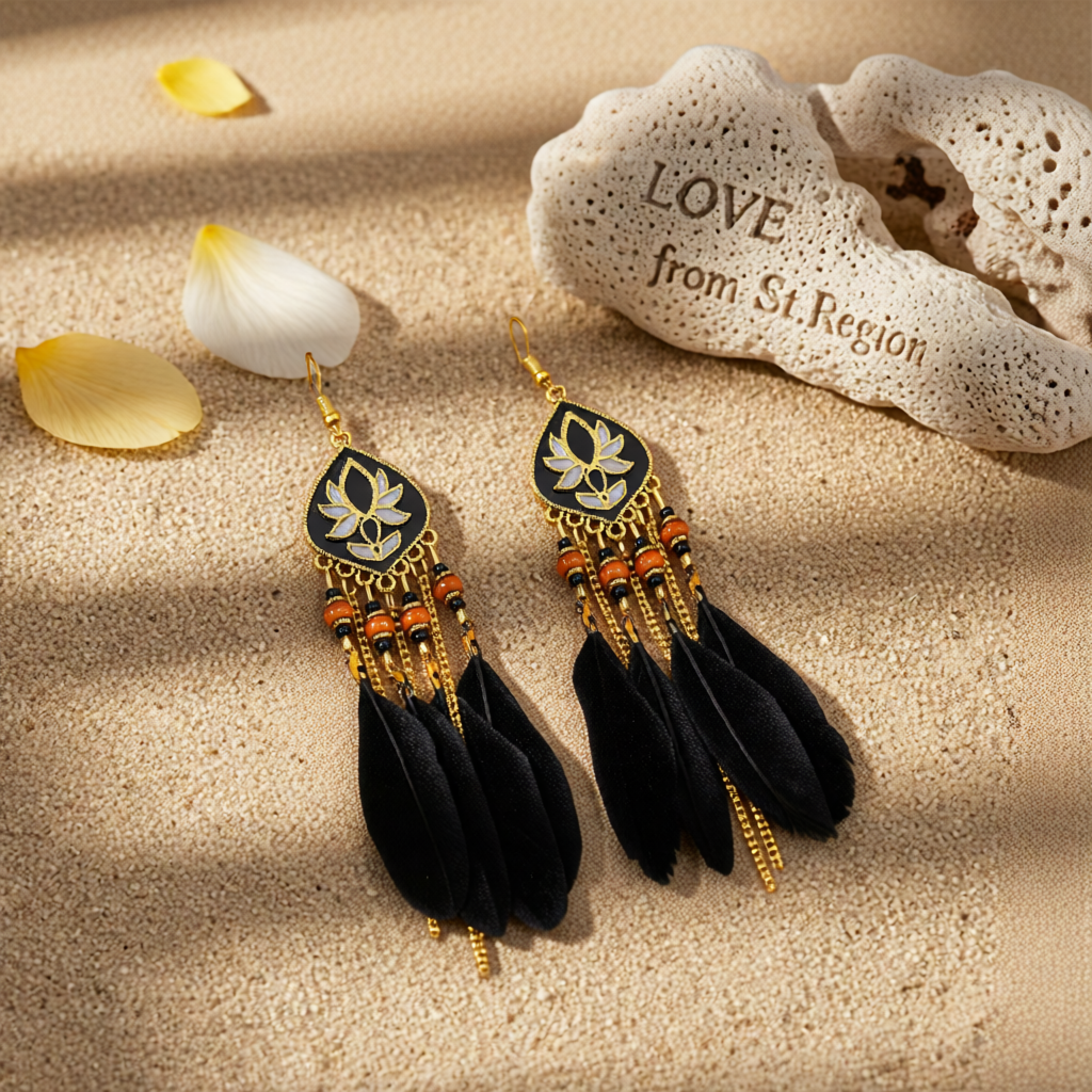 Black Feather & Resin Drop Earrings