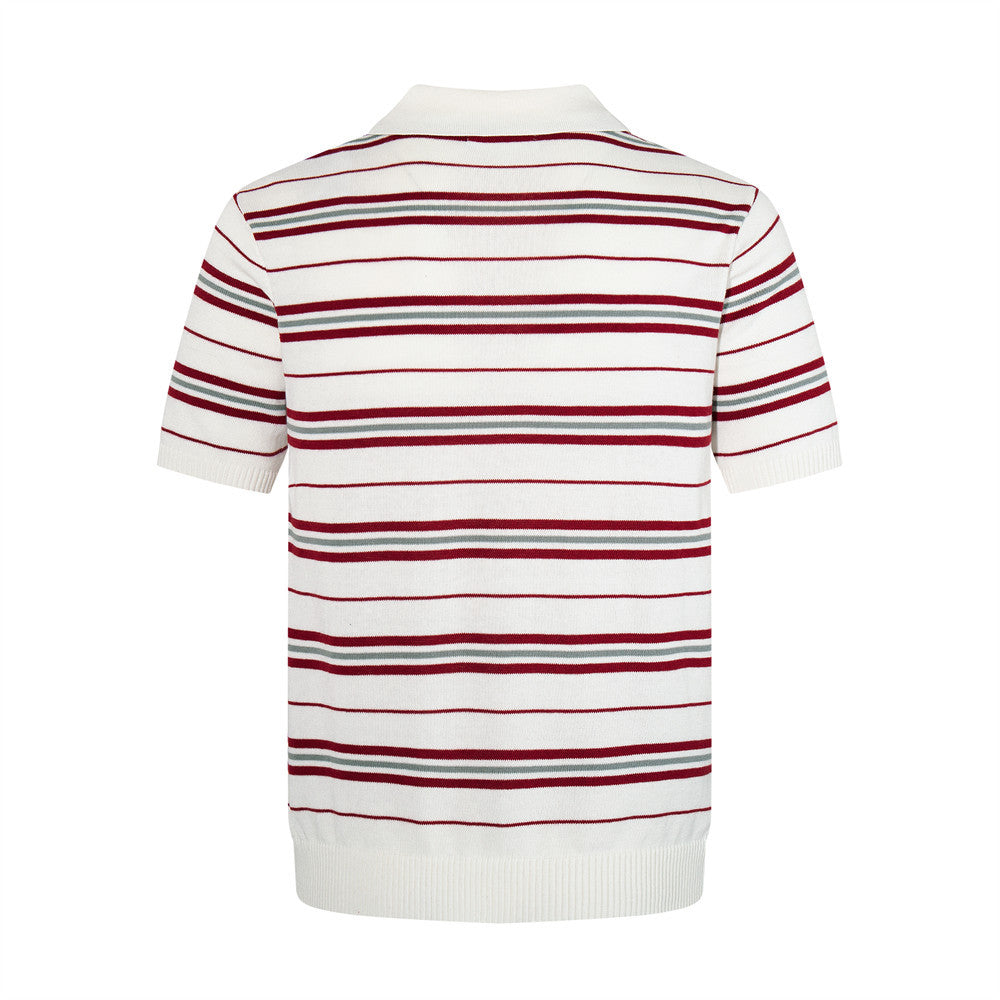 Striped short sleeved V-neck polo shirt