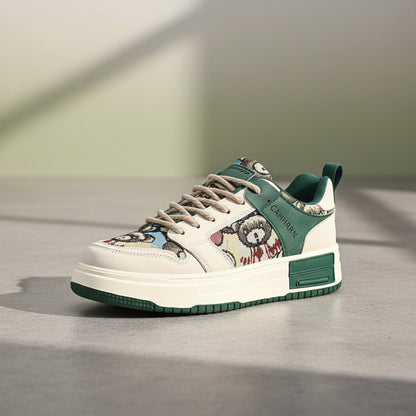 Bear Patch Low-Cut Harajuku Sneakers – Color Block Thick Sole