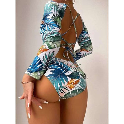 Long sleeved one-piece swimsuit with sexy tight print for women