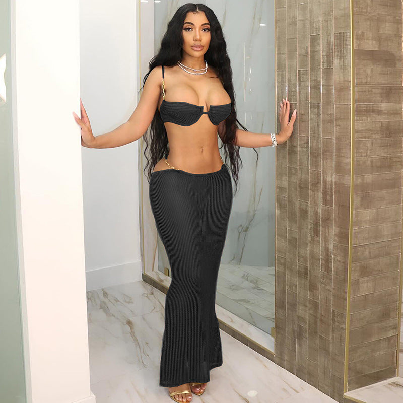 Fashion Bikini Set with Sheer Cut-Out Bodycon Skirt for Women