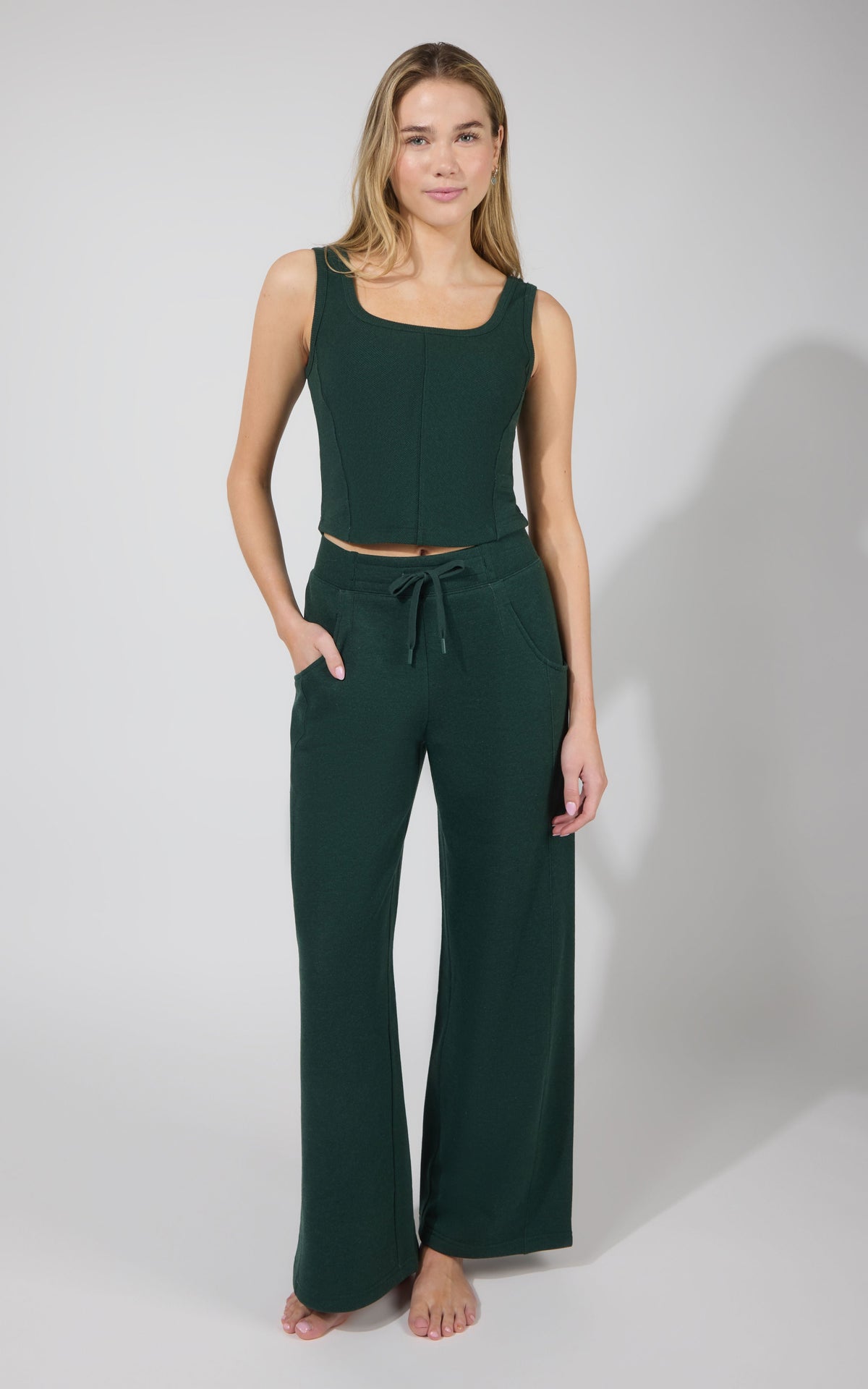 90 Degree by Reflex Terry Corset Tank & Fleece Wide Leg Pant Set