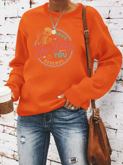 The Day Pattern Printed Round Neck Hoodie