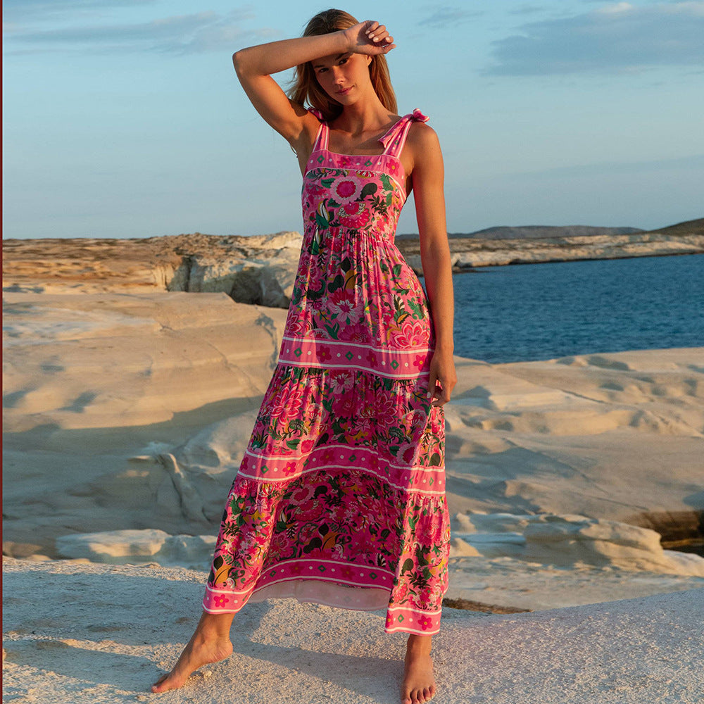 Print  Strap  Bow Detail  One-piece  Women's Swimwear