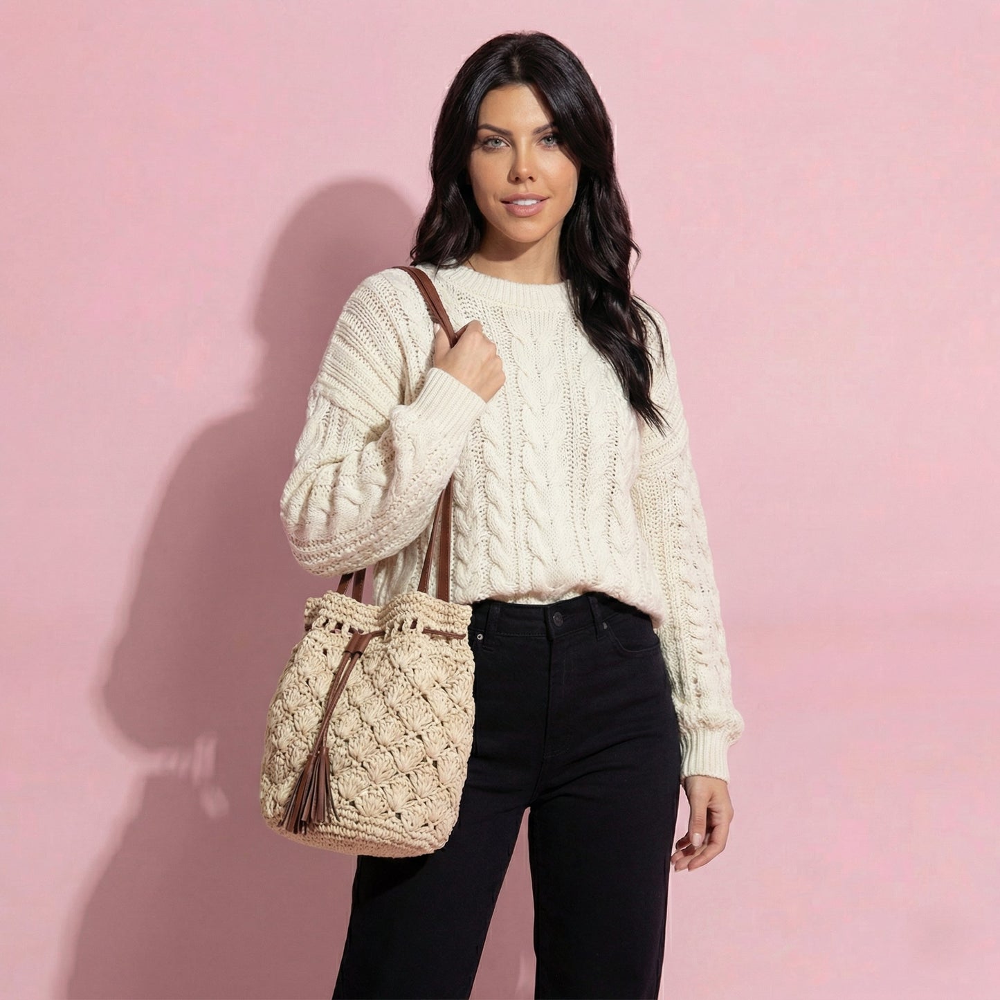 Anna-Kaci Women's Rustic Straw Shoulder Bag with Leather Accents