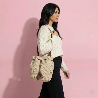 Anna-Kaci Women's Rustic Straw Shoulder Bag with Leather Accents