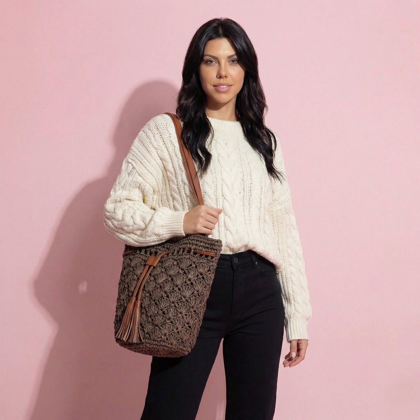 Anna-Kaci Women's Rustic Straw Shoulder Bag with Leather Accents
