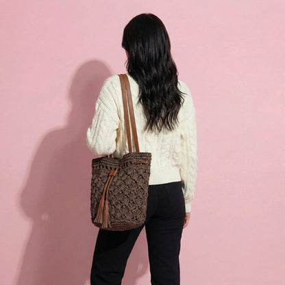 Anna-Kaci Women's Rustic Straw Shoulder Bag with Leather Accents