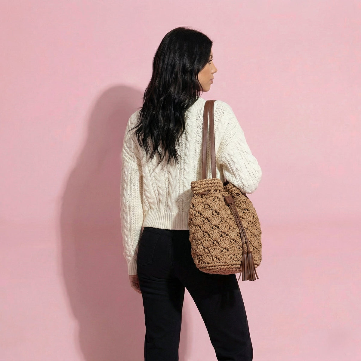 Anna-Kaci Women's Rustic Straw Shoulder Bag with Leather Accents