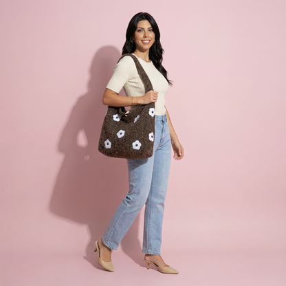 Anna-Kaci Women's Floral Applique Felt Hobo Shoulder Bag with Soft Structured Body and Top Handle