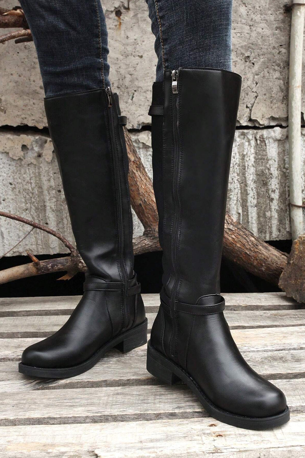 Threaded Pear Josie Zipper Knee High Low Heel Boots