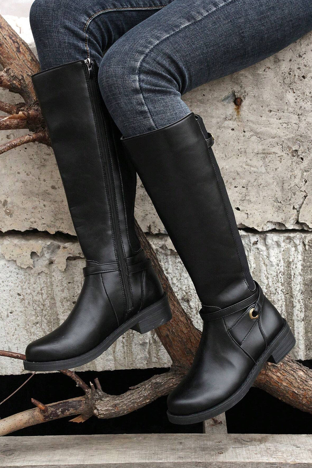Threaded Pear Josie Zipper Knee High Low Heel Boots