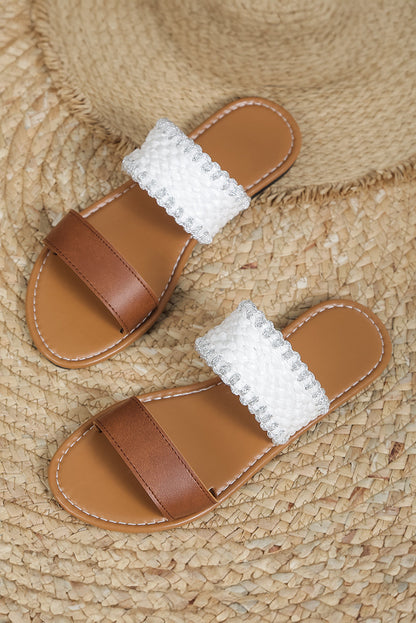 Threaded Pear Woven Strap Flat Sandals